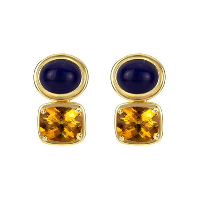 Earrings - Citrine And Lapis Lazuli