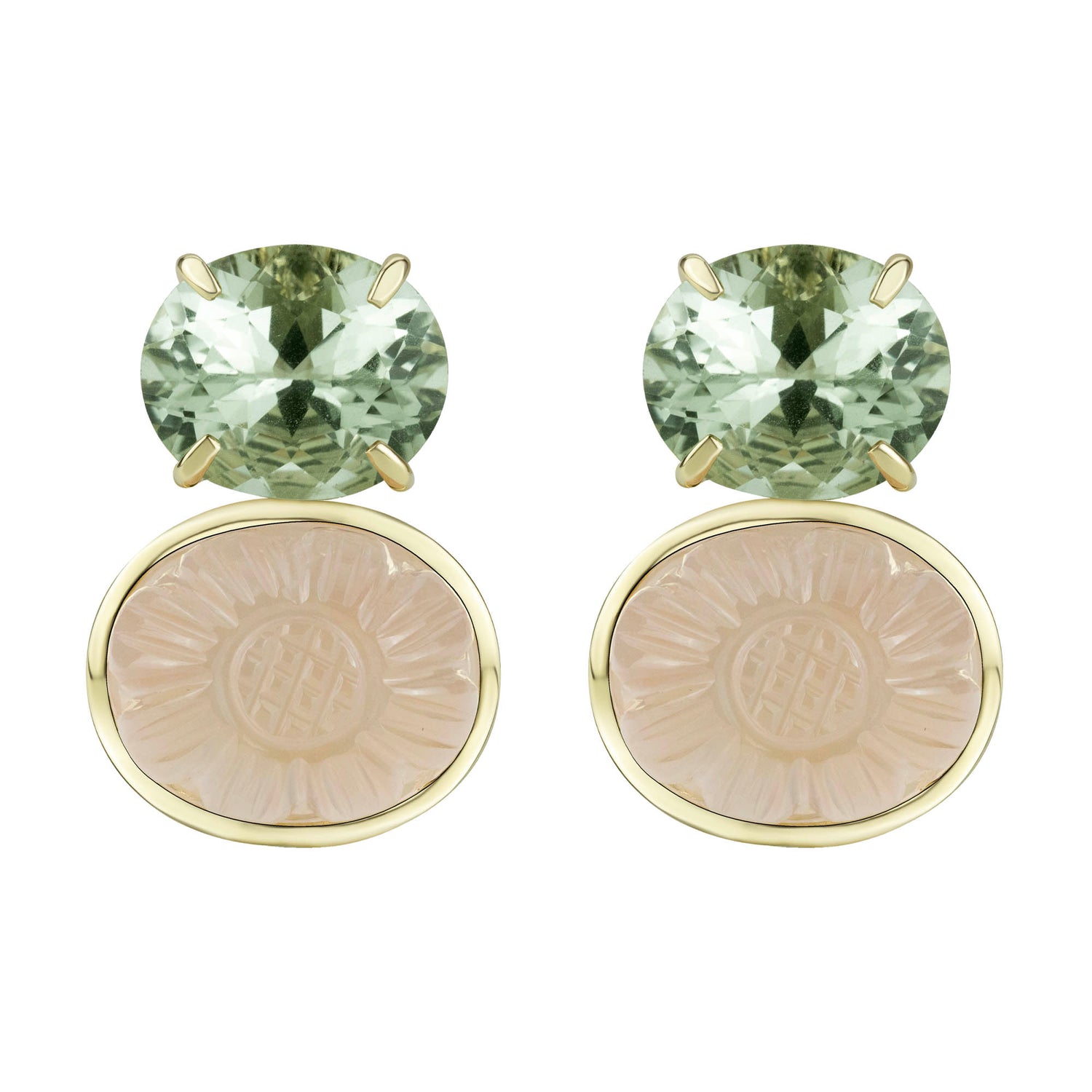 Earrings - Green Quartz And Rose Quartz | Singhvi Jewels