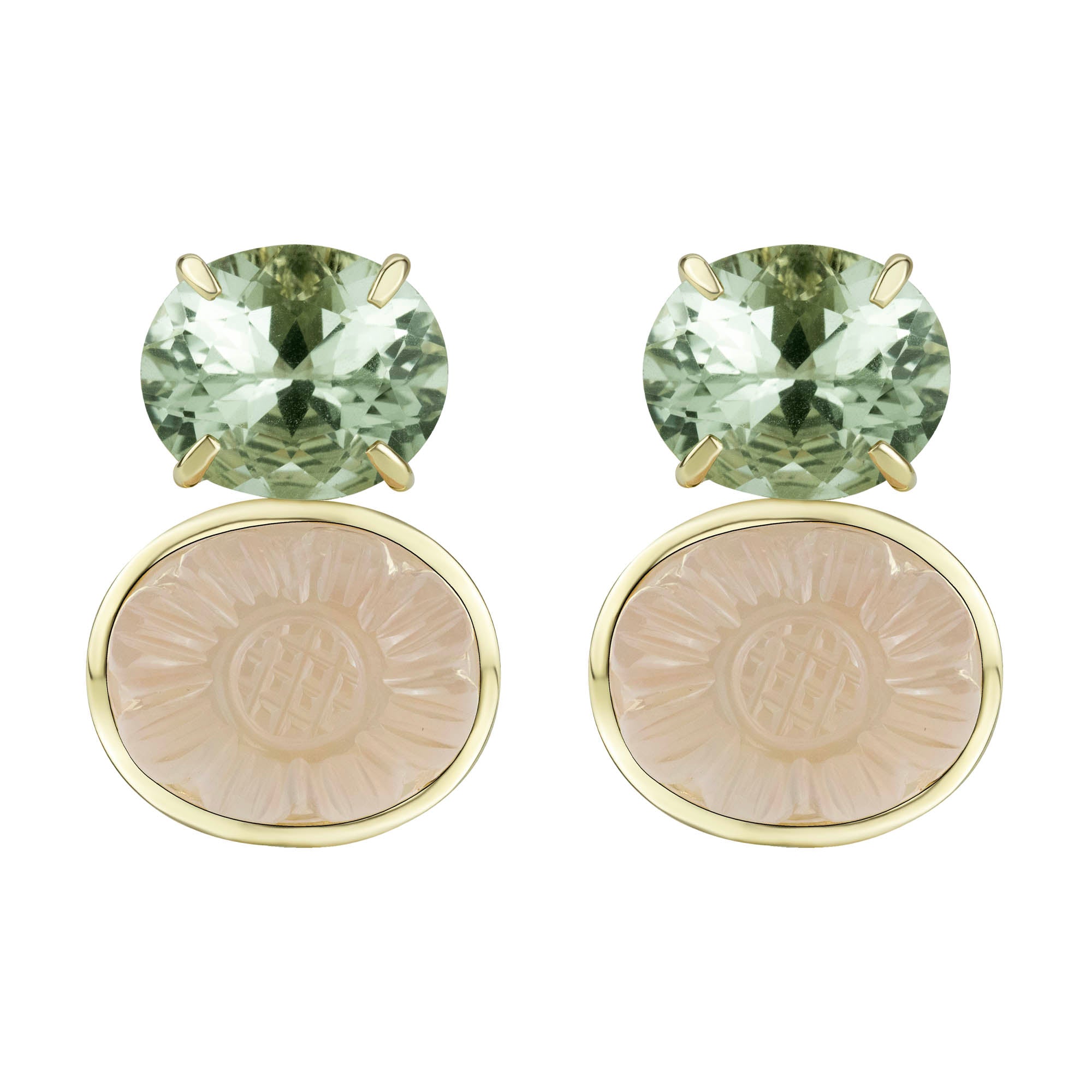 Earrings - Green Quartz And Rose Quartz | Singhvi Jewels