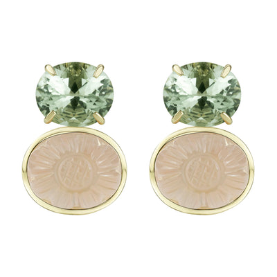 Earrings - Green Quartz And Rose Quartz