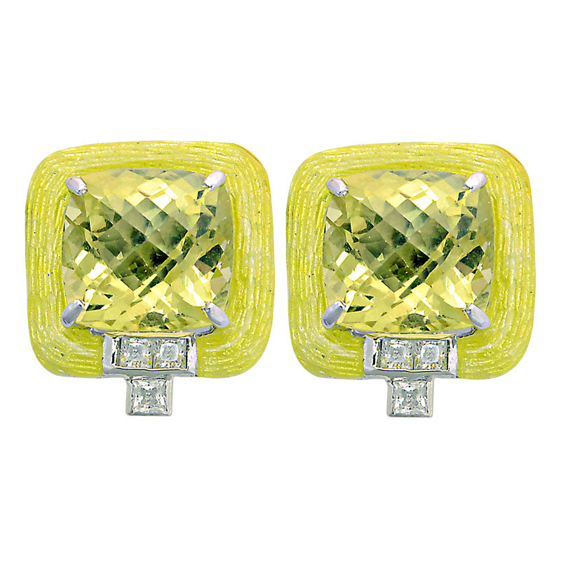 Earrings-Lemon Quartz and Zircon (Enamel)