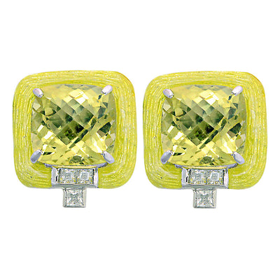 Earrings - Lemon Quartz And Crystal (Enamel)