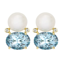 Earrings - Bluetopaz, South Sea Pearl And Diamond