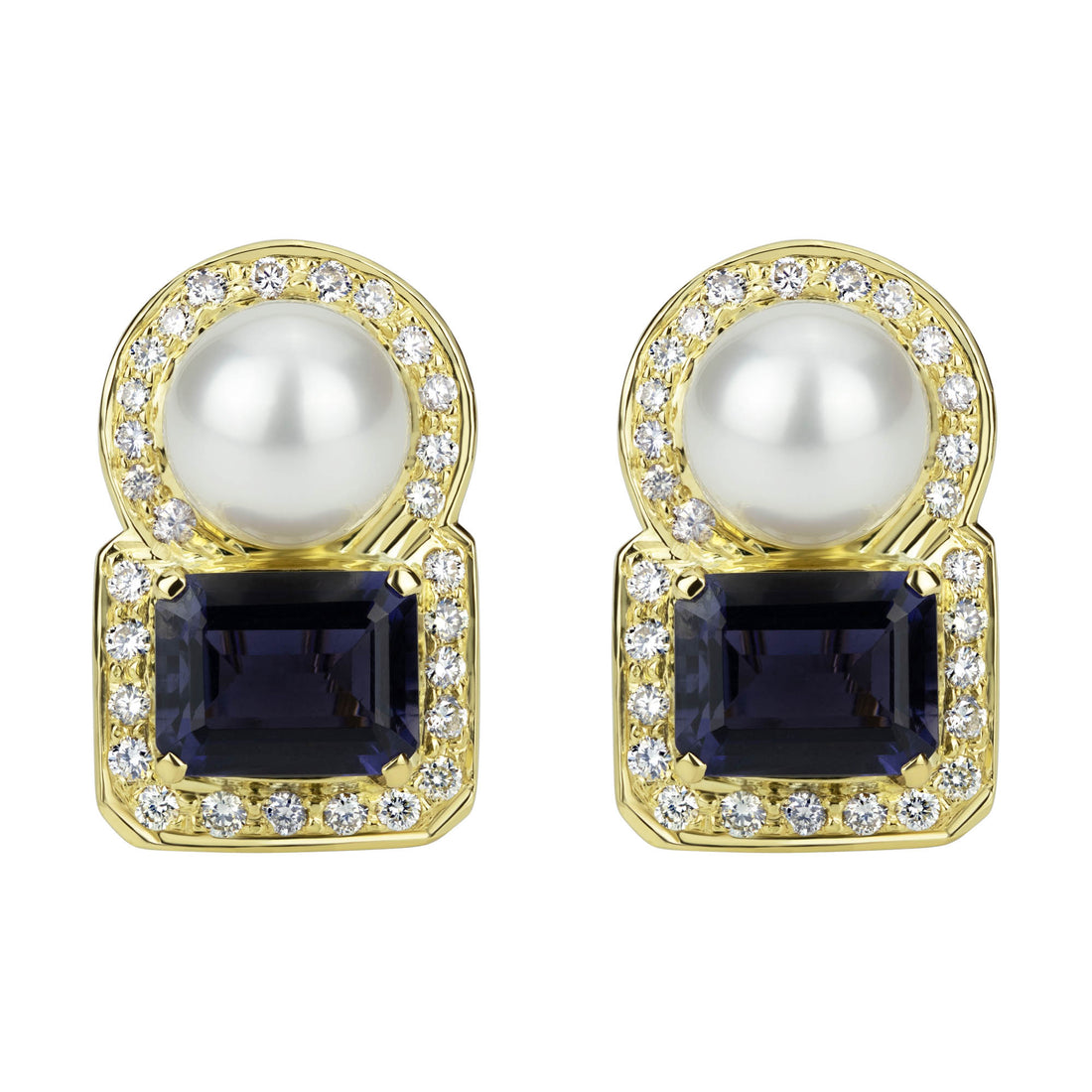 Earrings - South Sea Pearl, Iolite and Diamond | Singhvi Jewels