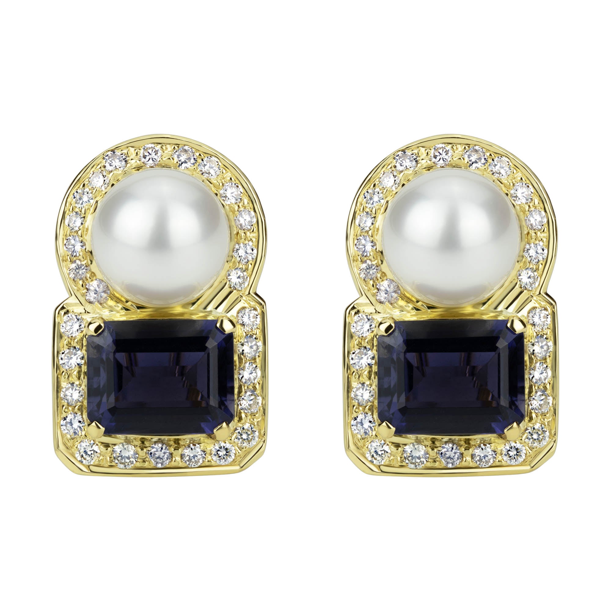 Earrings - South Sea Pearl, Iolite And Diamond (2300B) | Singhvi Jewels