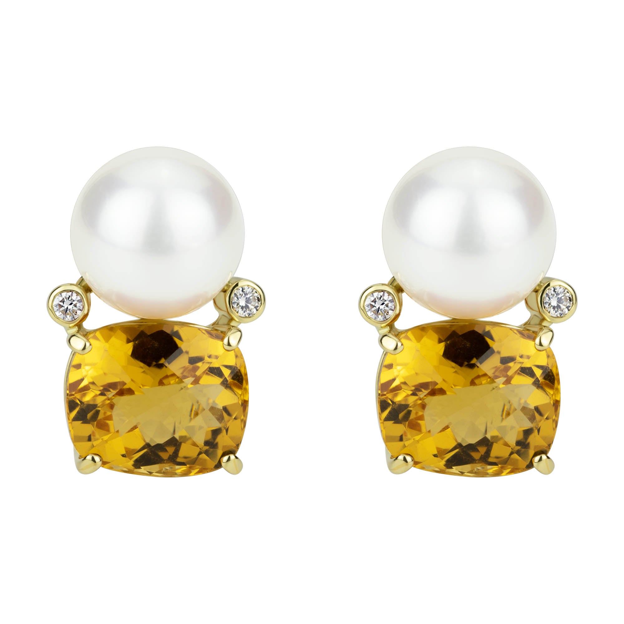 Earrings - South Sea Pearl, Citrine And Diamond (2301A) | Singhvi Jewels
