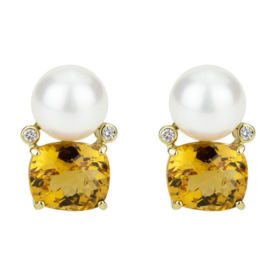 Earrings - South Sea Pearl, Citrine And Diamond (2301A)