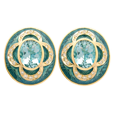 Earrings - Aquamarine And Diamond (Enamel)