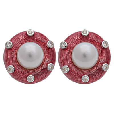 Earrings- S.s. Pearl And Diamond (enamel) (191BS)