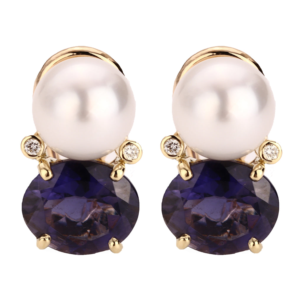 Earrings - Iolite, South Sea Pearl And Diamond