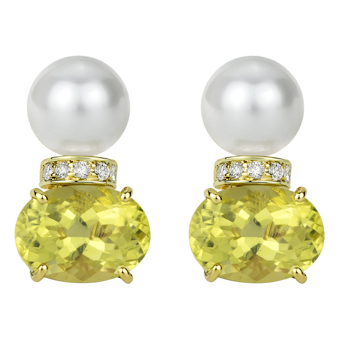 Earrings - South Sea Pearl, Lemon Quartz and Diamond | Singhvi Jewels
