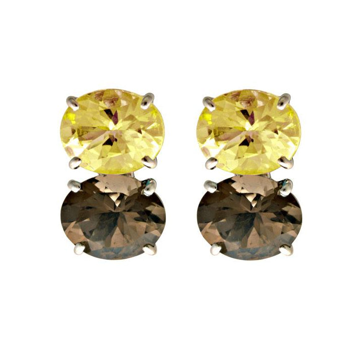 Earrings - Lemon Quartz and Smokey Quartz | Singhvi Jewels