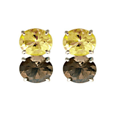 Earrings - Lemon Quartz And Smoky Quartz
