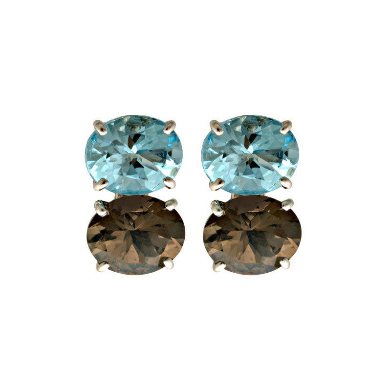 Earrings - Blue Topaz and Smokey Quartz | Singhvi Jewels