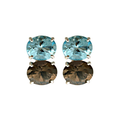 Earrings - Blue Topaz And Smoky Quartz