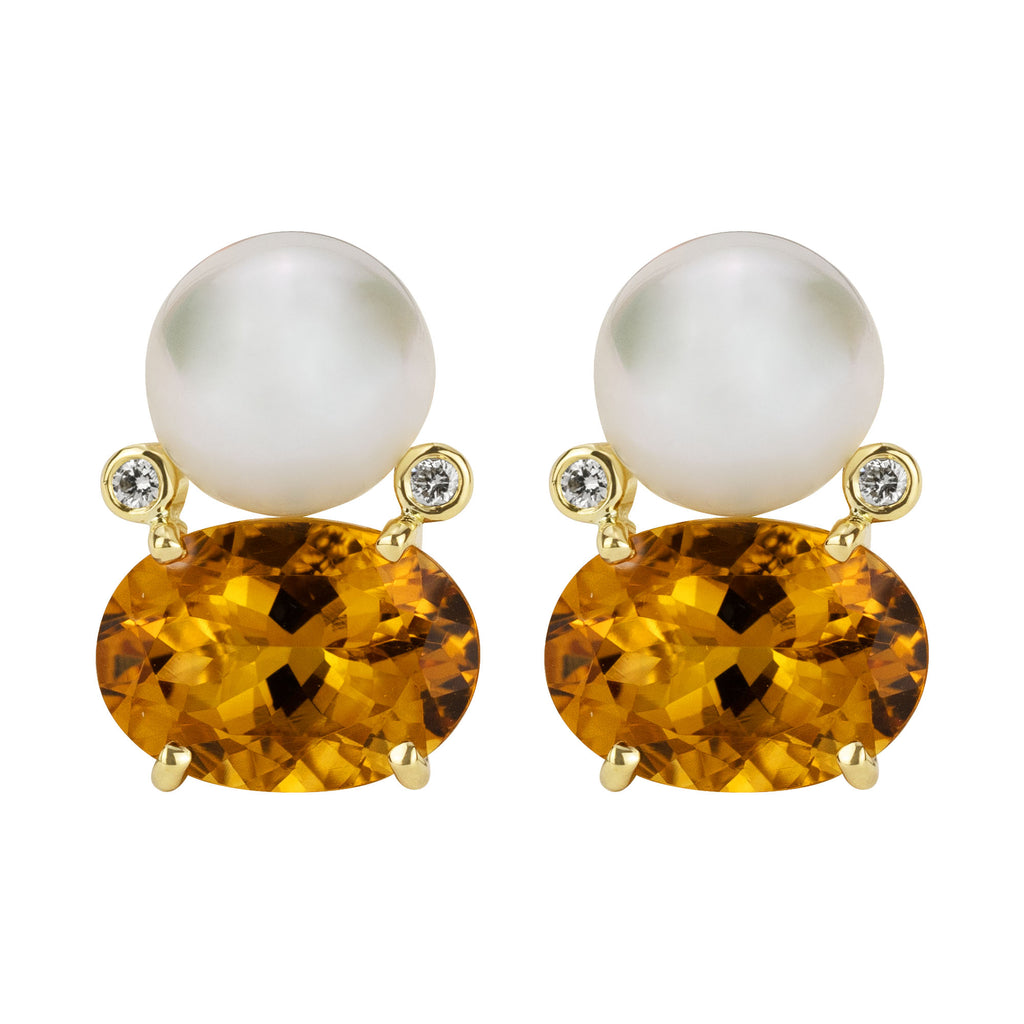 Earrings - South Sea Pearl, Citrine And Diamond