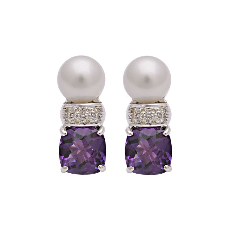 Earrings - Amethyst, South Sea Pearl and Diamond | Singhvi Jewels