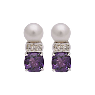 Earrings - Amethyst, South Sea Pearl And Diamond