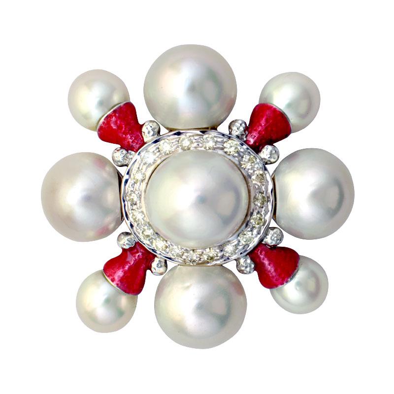 Brooch-South Sea Pearl and Diamond (Enamel) (77JS) | Singhvi Jewels