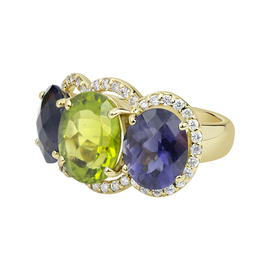 Ring - Peridot, Iolite And Diamond