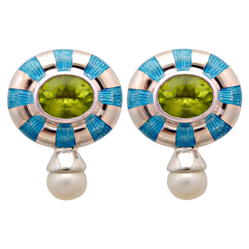 Earrings - Peridot and Fresh Water Pearl (Enamel) | Singhvi Jewels