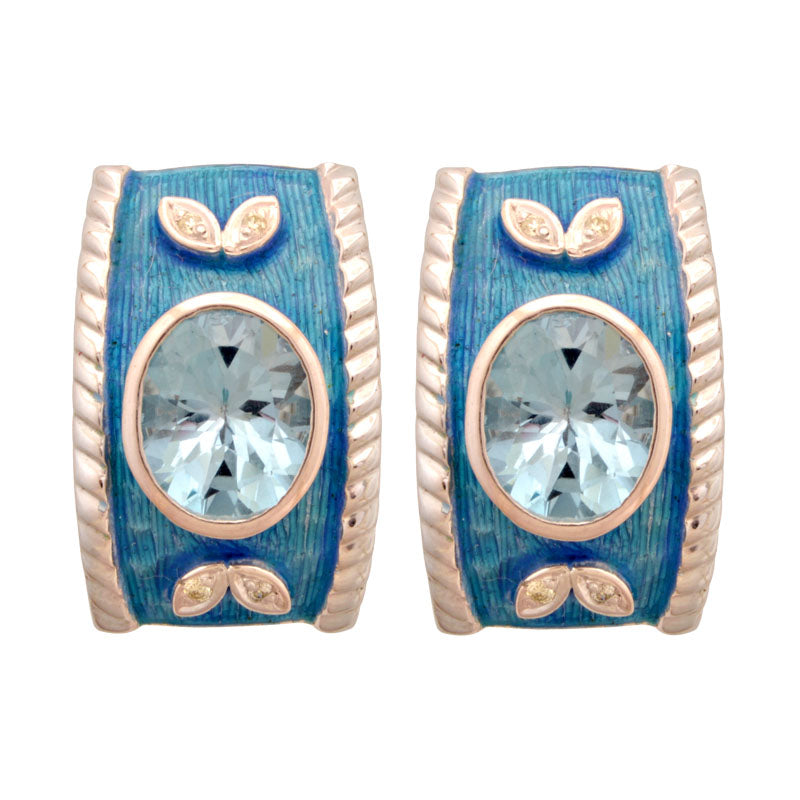 Earrings-Blue Topaz and Diamond (Enamel)