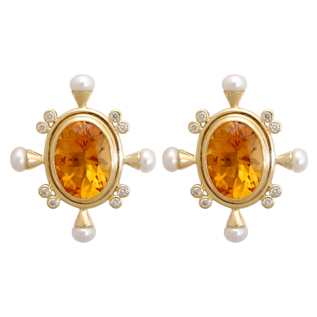 Earrings - Citrine, Pearl And Diamond