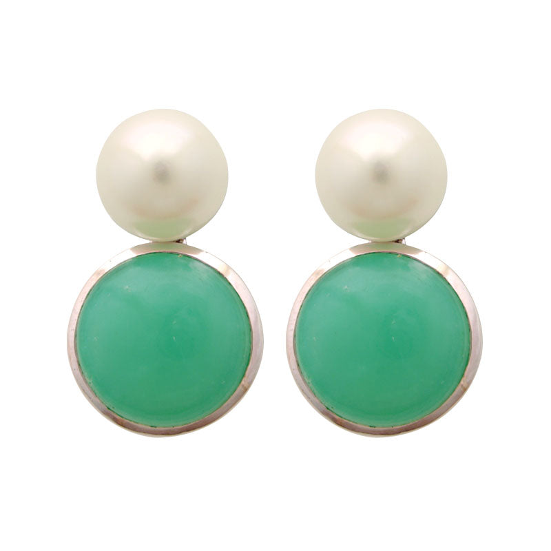 Earrings-Chrysoprase and Fresh Water Pearl