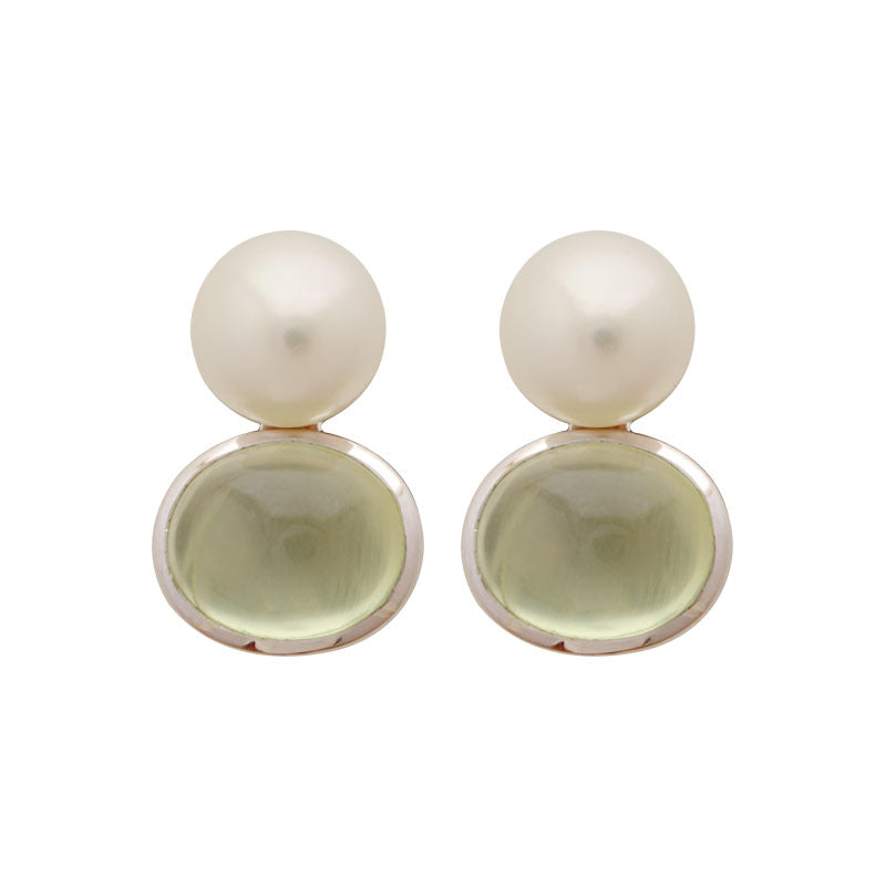 Earrings-Prehnite and Fresh Water Pearl | Singhvi Jewels