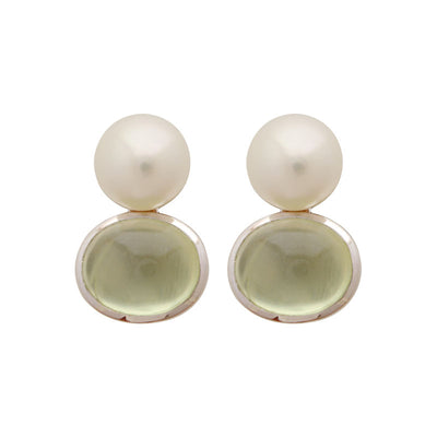 Earrings - Prehnite And Freshwater Pearl