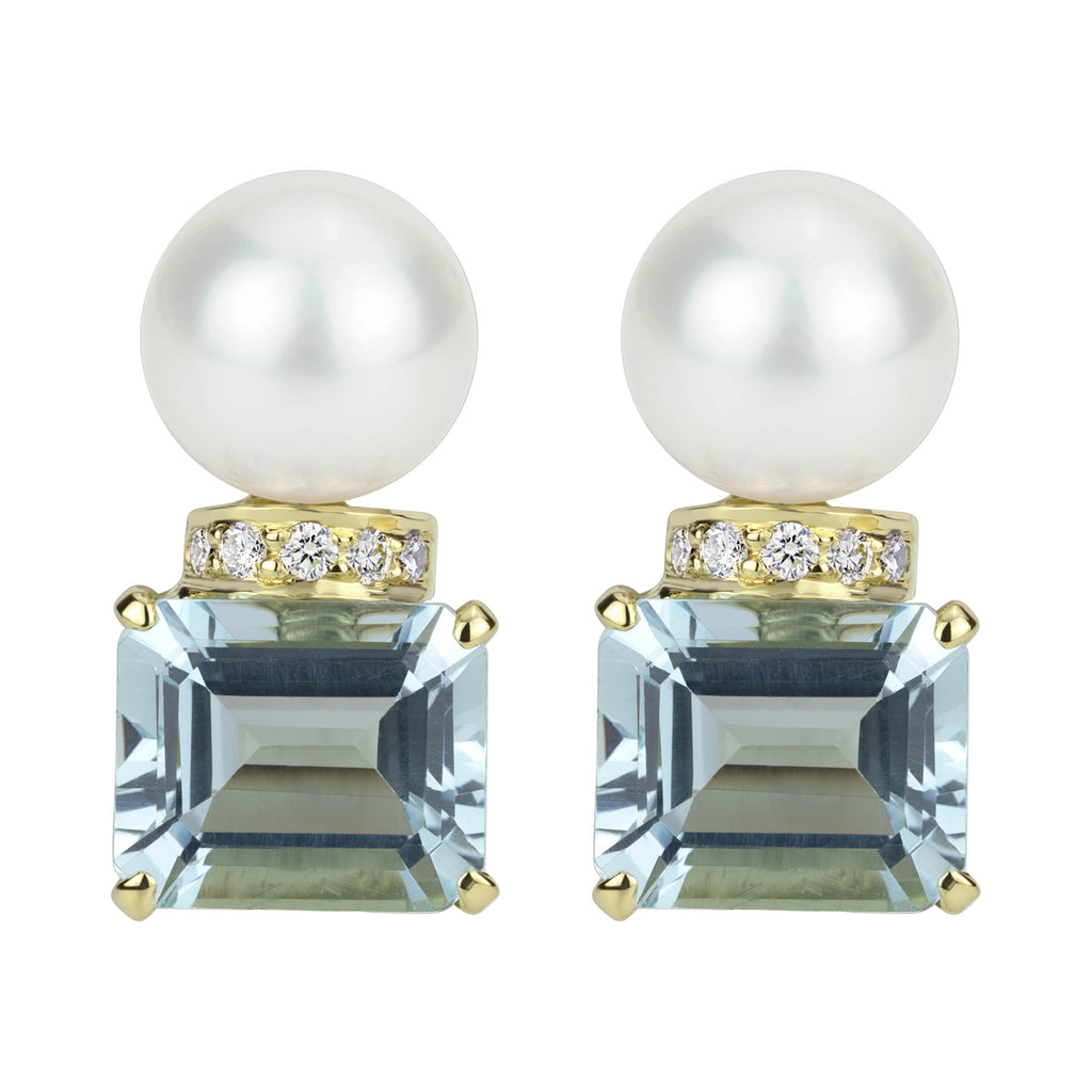Repair - Earrings - Pearl, Aquamarine and Diamond in 18K White Gold