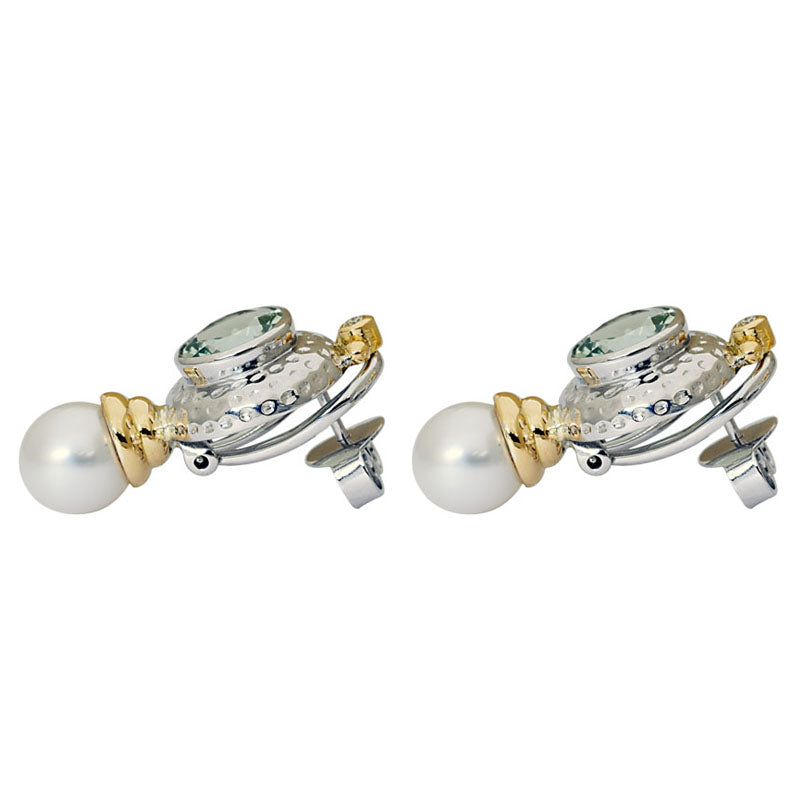 Earrings - Green Quartz, South Sea Pearl and Diamond | Singhvi Jewels