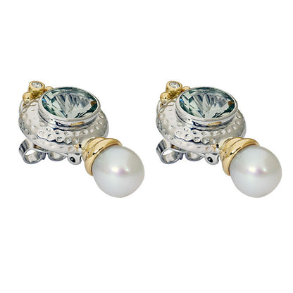 Earrings - Green Quartz, South Sea Pearl and Diamond | Singhvi Jewels