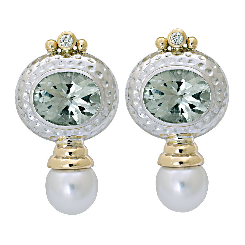 Earrings - Green Quartz, South Sea Pearl and Diamond | Singhvi Jewels