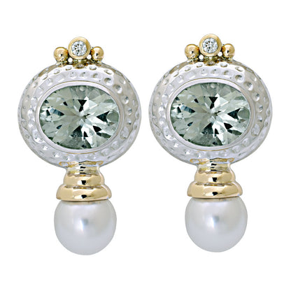 Earrings - Green Quartz, South Sea Pearl and Diamond | Singhvi Jewels