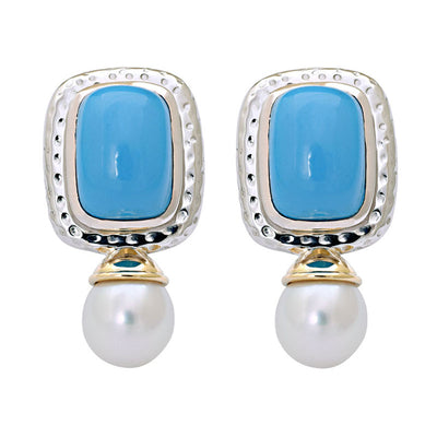 Earrings - Turquoise And South Sea Pearl