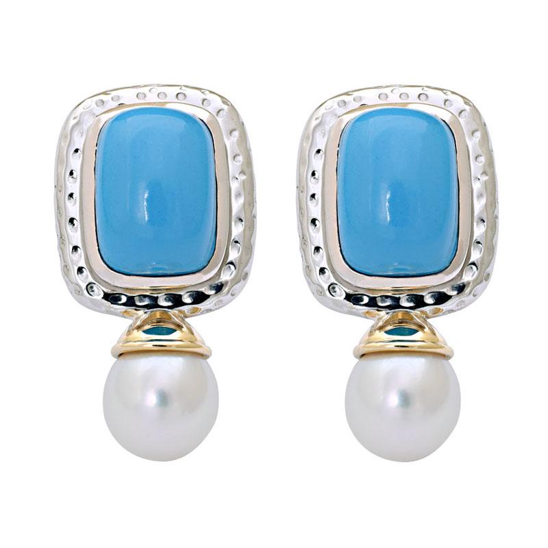 Earrings-Turquoise and South Sea Pearl (8CM) | Singhvi Jewels