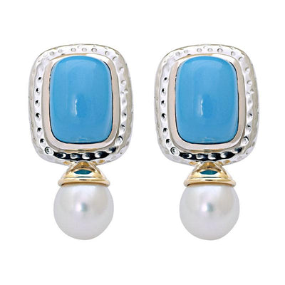 Earrings - Turquoise And South Sea Pearl (8CM)