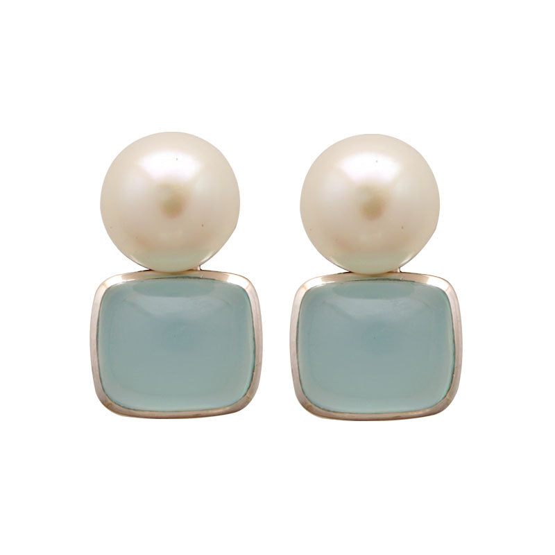 Earrings-Chalcedony and Fresh Water Pearl