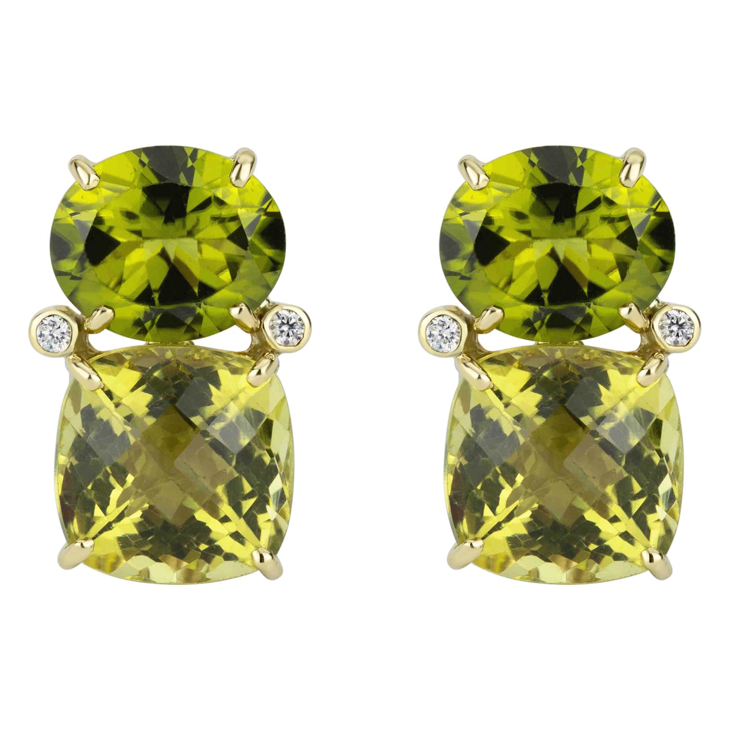 Earrings - Peridot, Lemon Quartz And Diamond (2308B) | Singhvi Jewels