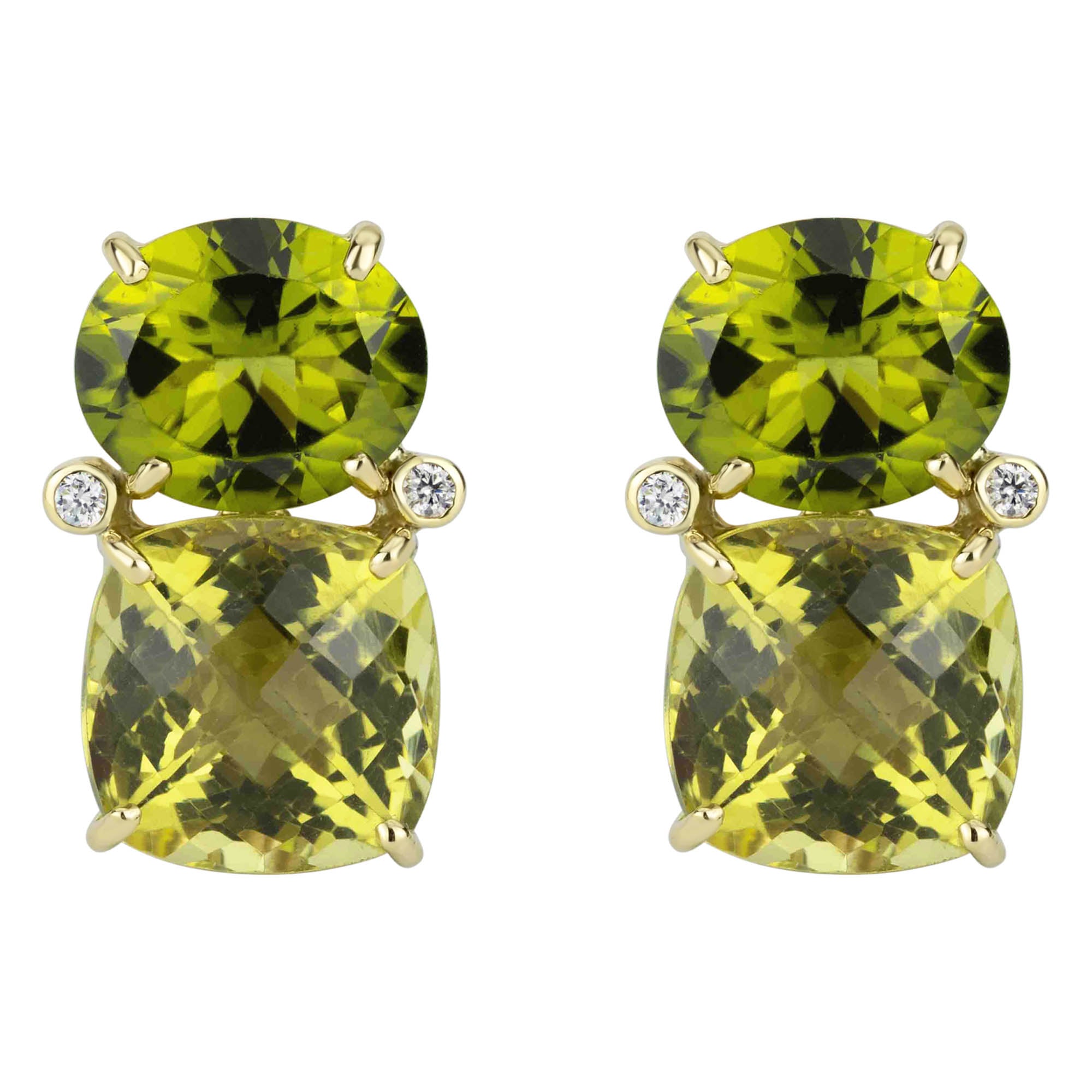 Earrings - Peridot, Lemon Quartz And Diamond (2308B) | Singhvi Jewels