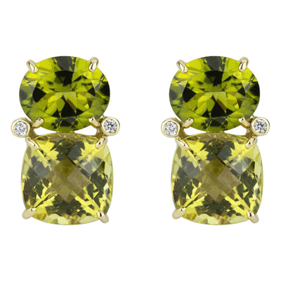 Earrings - Peridot, Lemon Quartz And Diamond (2308B)