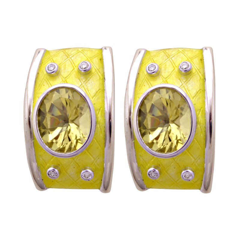 Earrings-Lemon Quartz and Diamond (Enamel)