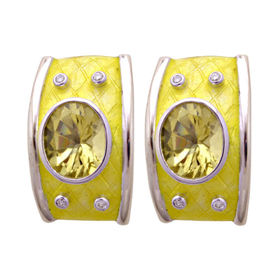 Earrings-Lemon Quartz and Diamond (Enamel)
