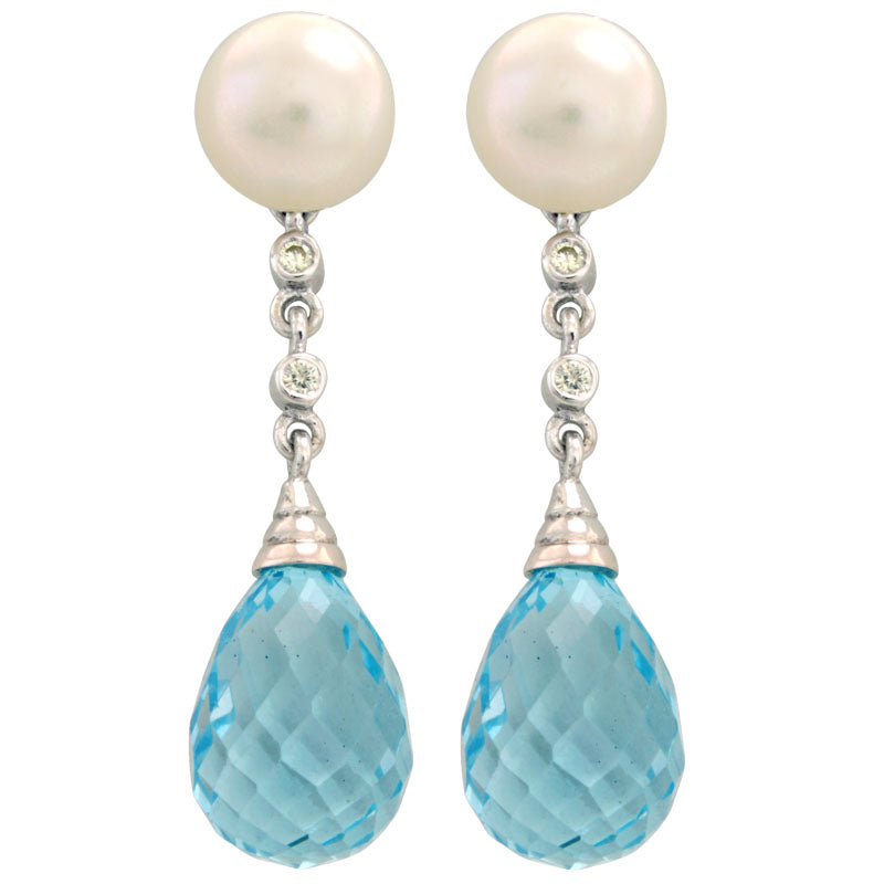 Earrings - Blue Topaz, Fresh Water Pearl and Diamond | Singhvi Jewels