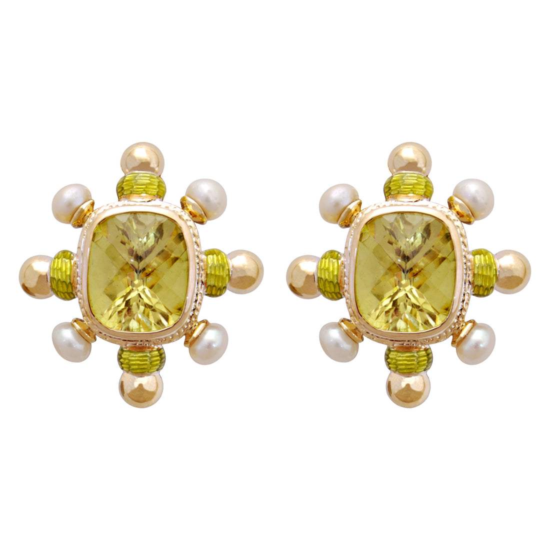 Earrings - Lemon Quartz and Pearl (Enamel) | Singhvi Jewels