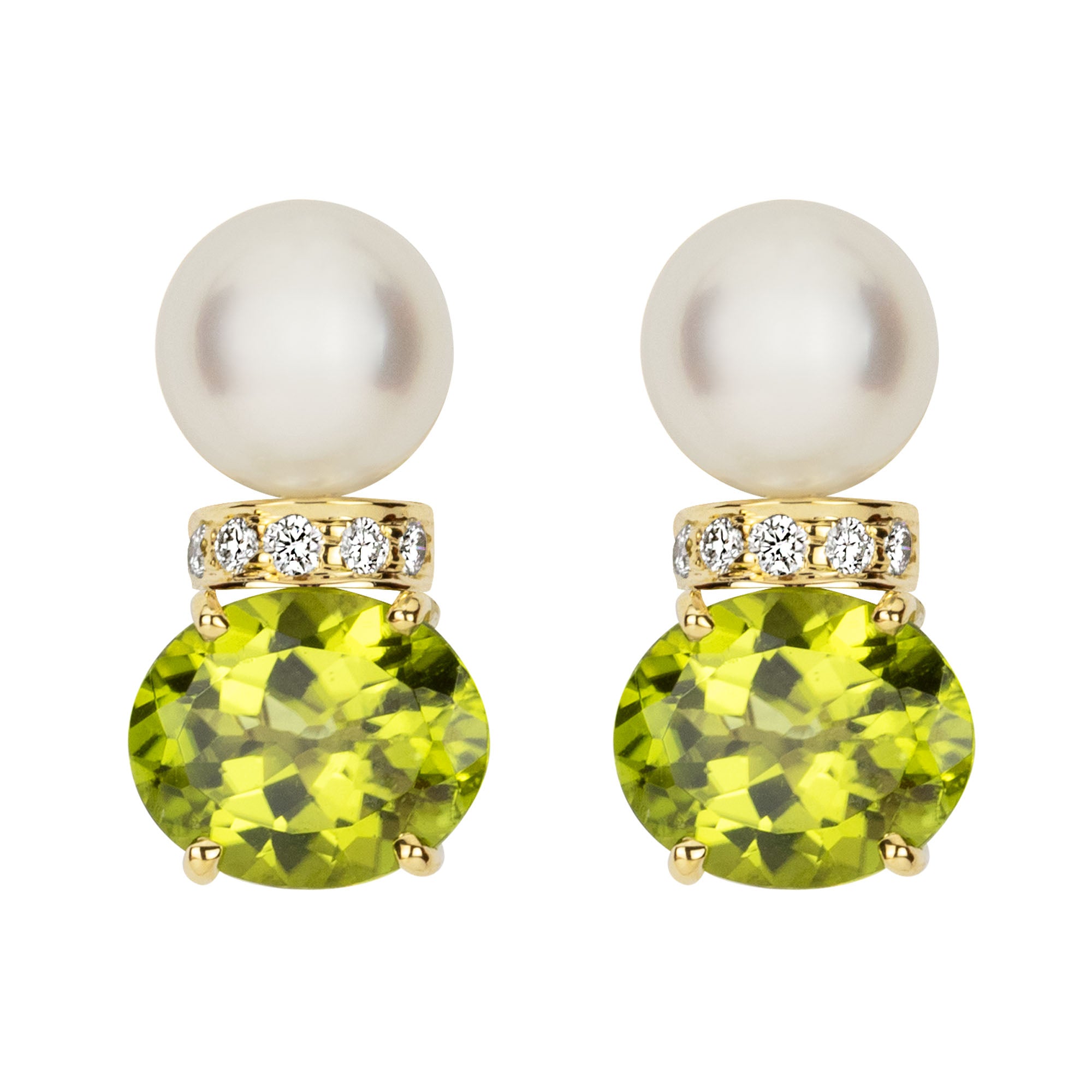 Earrings - South Sea Pearl, Peridot And Diamond (2352D) | Singhvi Jewels
