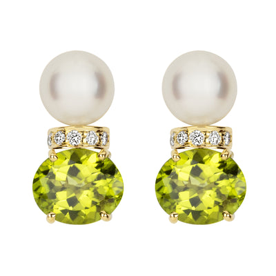 Earrings - South Sea Pearl, Peridot And Diamond (2352D)