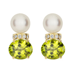 Earrings - South Sea Pearl, Peridot And Diamond