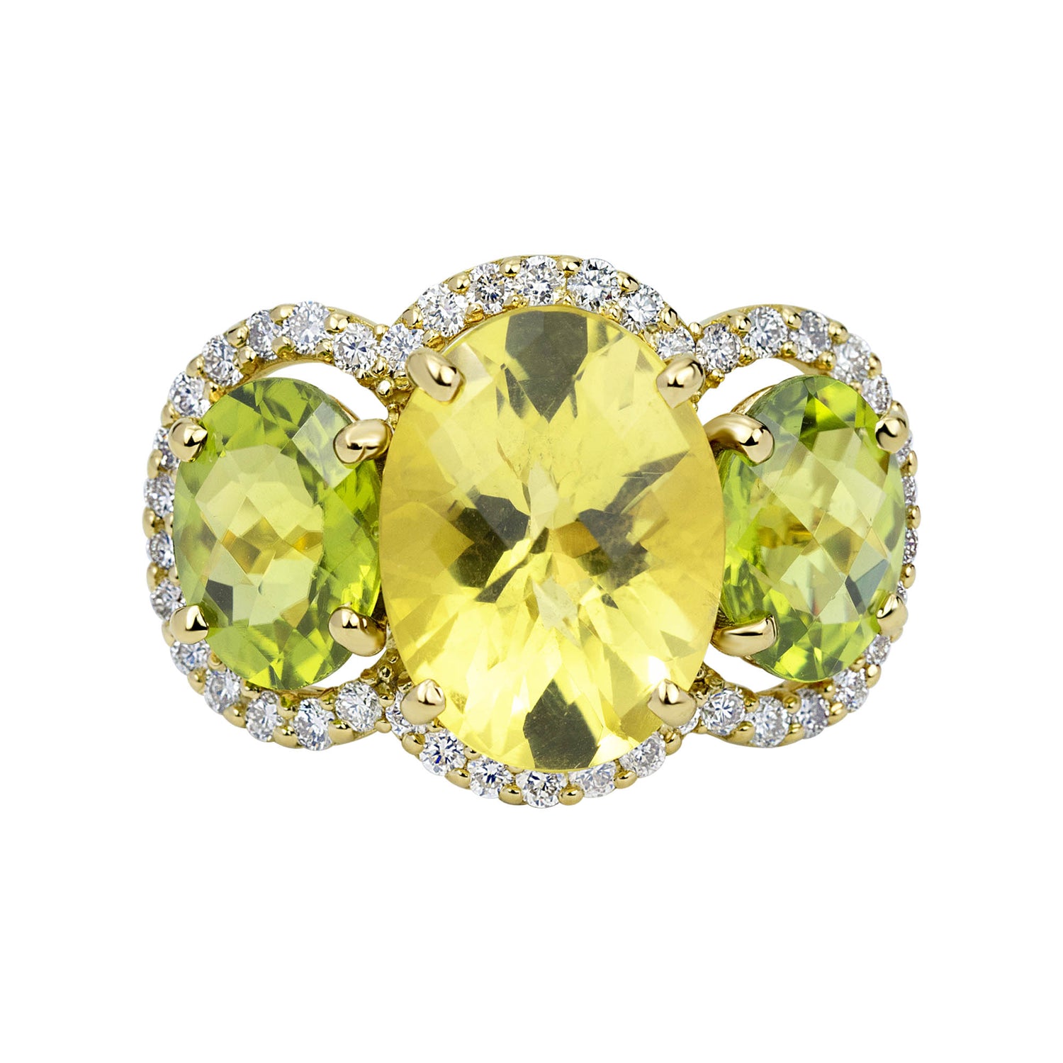 Ring - Lemon Quartz, Peridot And Diamond (2322B) | Singhvi Jewels